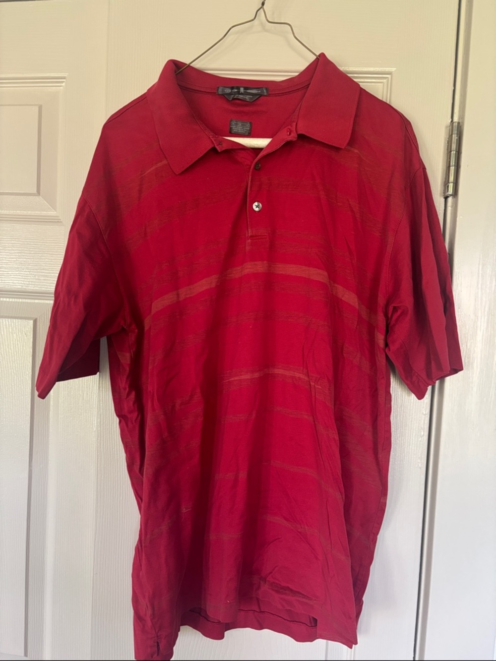 Tiger Woods Red Polo Shirt with Subtle Stripe Detail